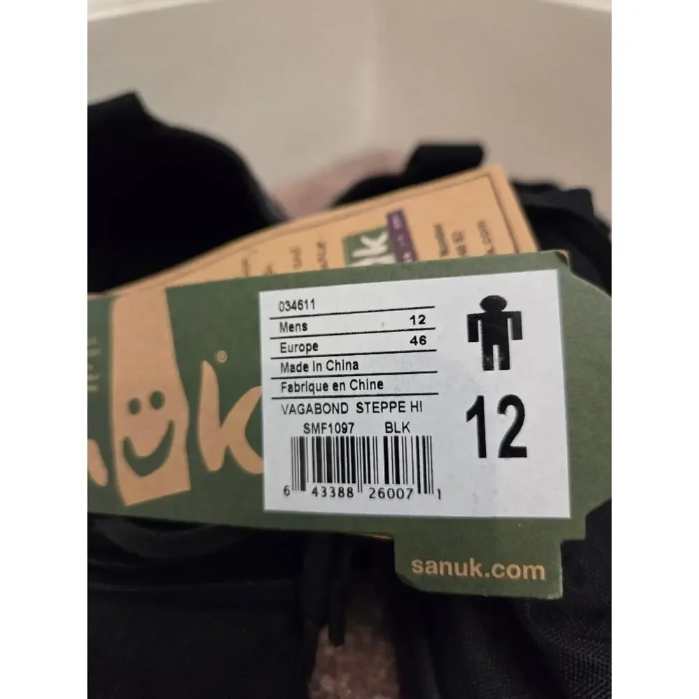 Sanuk Vagabond Steppe HI Men's Size 12 Black Canvas Chukka Sidewalk Shoes NWT